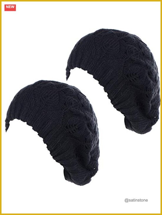 Slouchy Leafy Cutout Crochet Knit Beret Hat - One Size